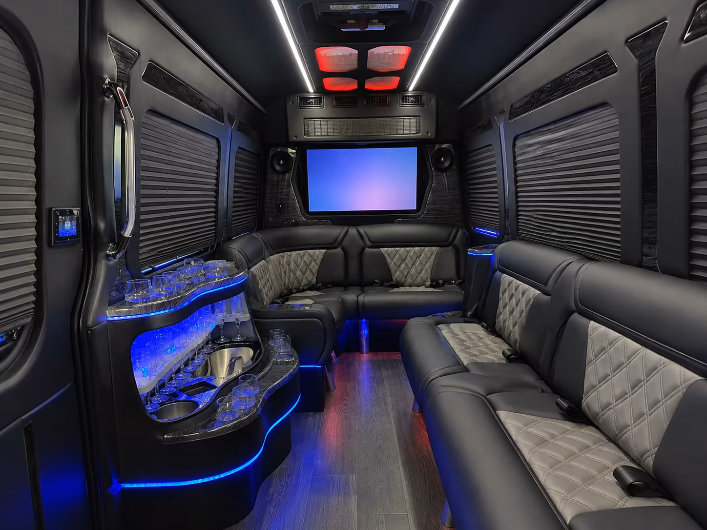 Huntsville School Event Transportation party bus exterior