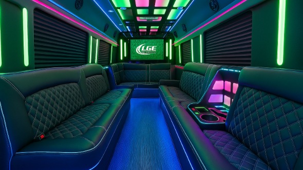 Interior of Huntsville Party Bus Company's 40 Passenger Party Bus in Huntsville